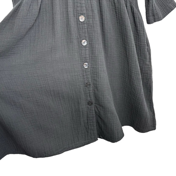 Filosofia Womens V Neck Button Up Gauze Dress Sz XS Gray 3/4 Sleeve 100% Cotton - Picture 5 of 7
